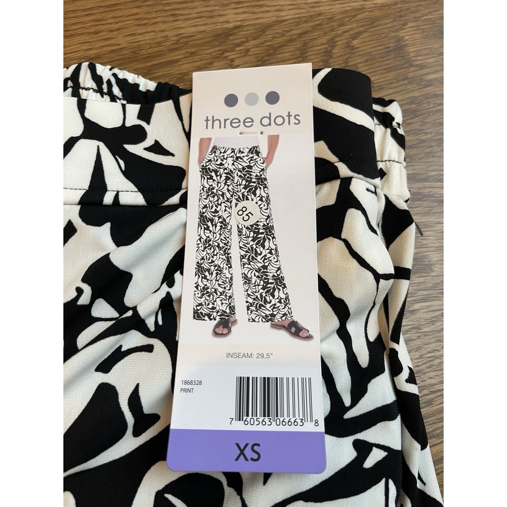 NEW Three Dots Pull-On Pant Black White Pattern Size XS